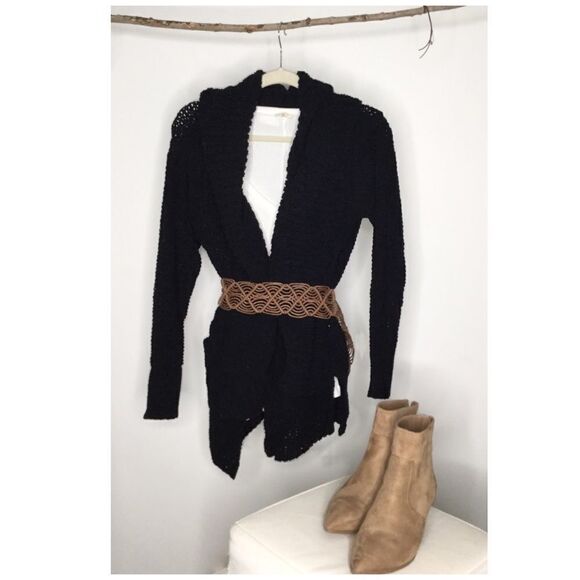 COPY - black Chenille Open Front Cardigan w/pockets - Picture 5 of 12